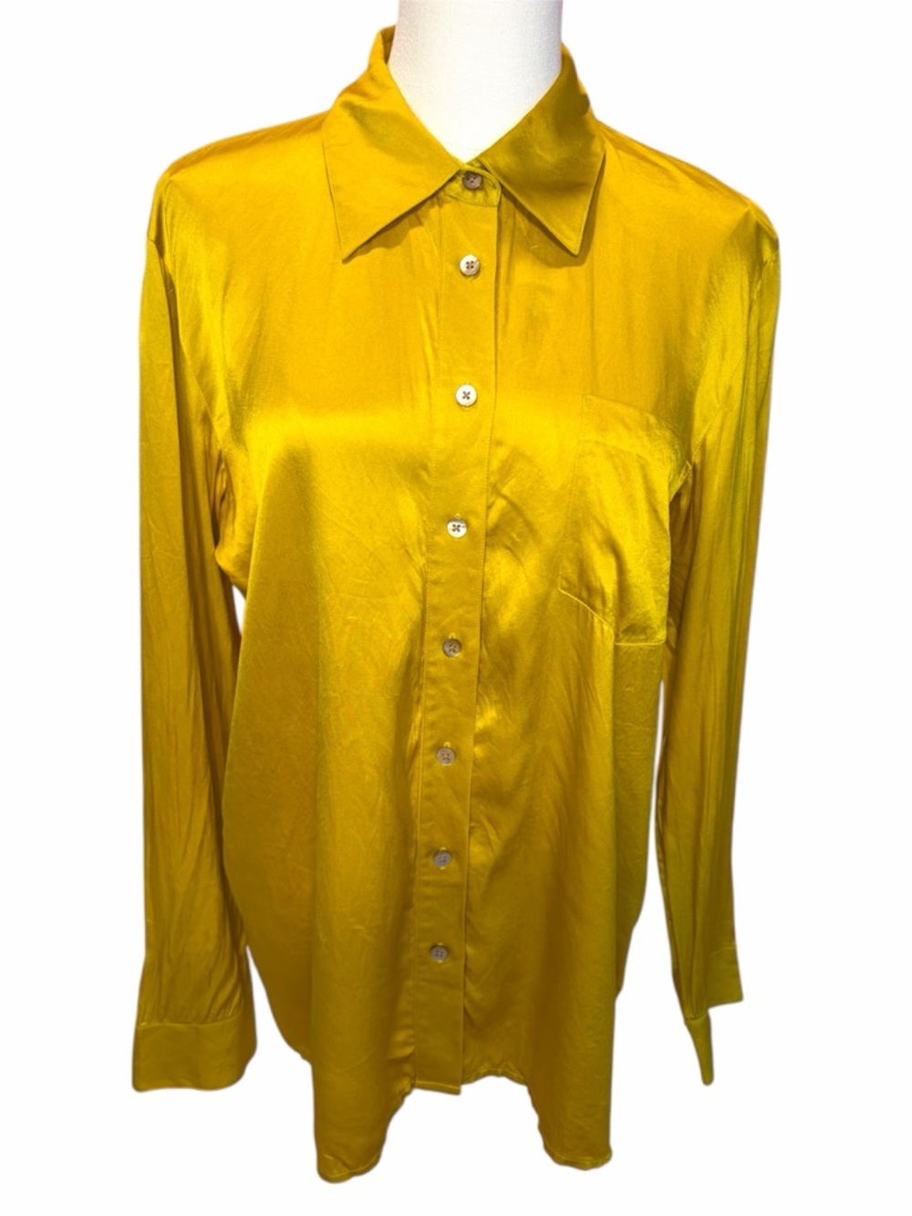 VTG Silk Donna Karan Mustard Yellow Button-Up Blouse